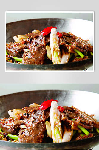 干锅带皮牛肉美食摄影图片