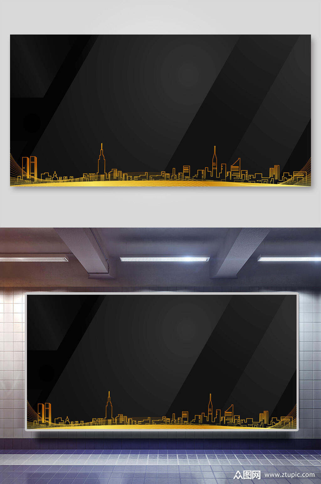 简约建筑黑金banner舞台背景模板下载-编号1707012-众图网