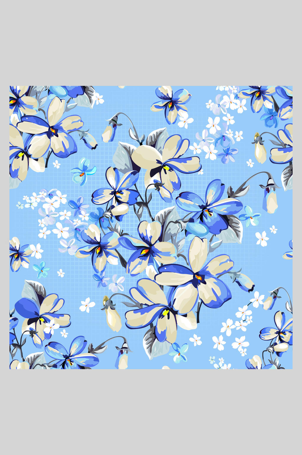 蓝色淡雅花卉植物底纹插画素材素材