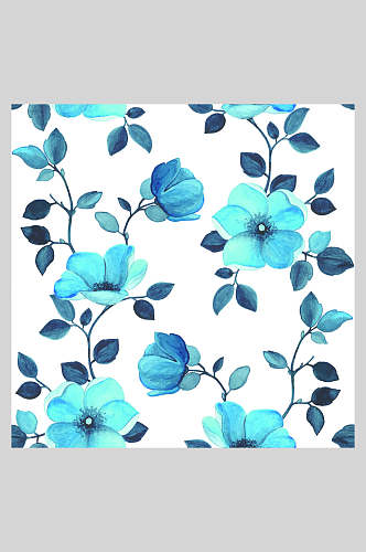 水彩风蓝色花卉植物底纹插画素材