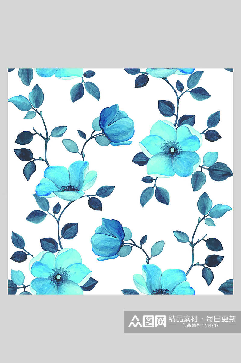 水彩风蓝色花卉植物底纹插画素材素材