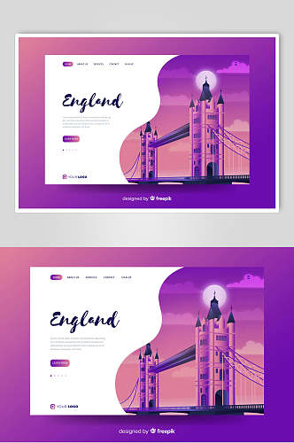 紫色英国伦敦桥插画设计