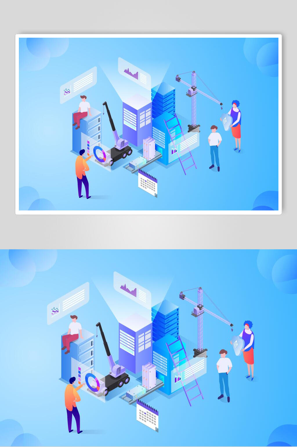 25D工程信息交互扁平化商务办公插画素材