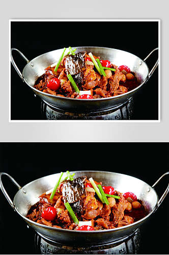 干锅甲鱼焖鸡杂美食摄影图片