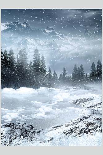 哥特风雪景童话山林摄影图片