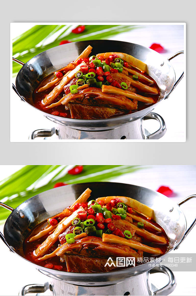干锅香笋腊鸡美食摄影图片素材
