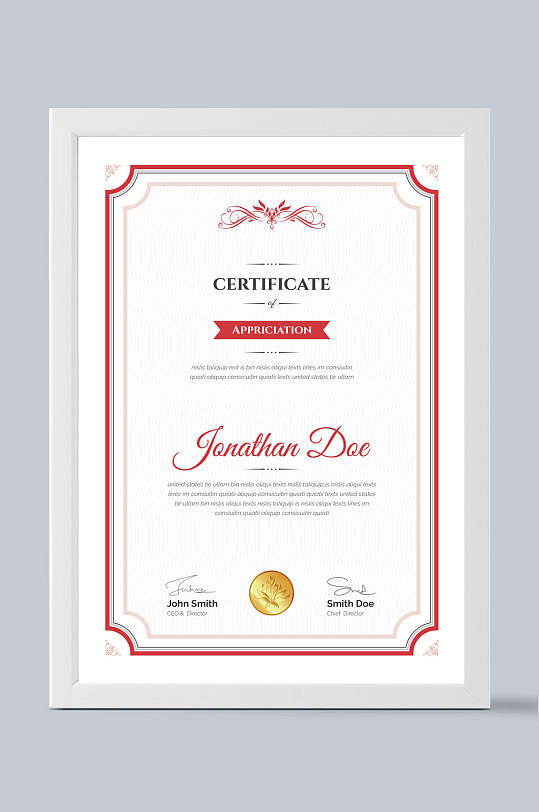 红色竖版简约授权证书模板设计-众图网