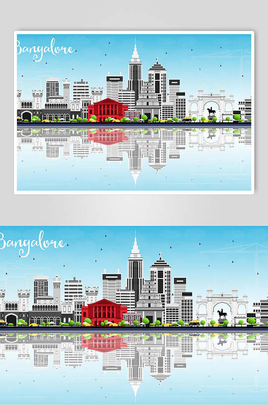 彩色都市倒影插画设计