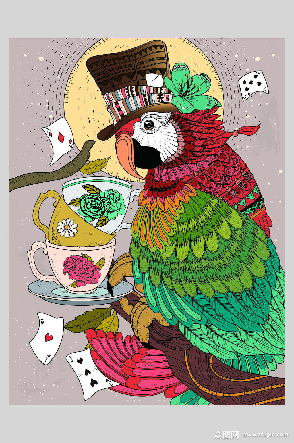 创意复古猫头鹰动物插画海报素材