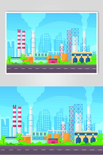 城市工厂排放插画设计