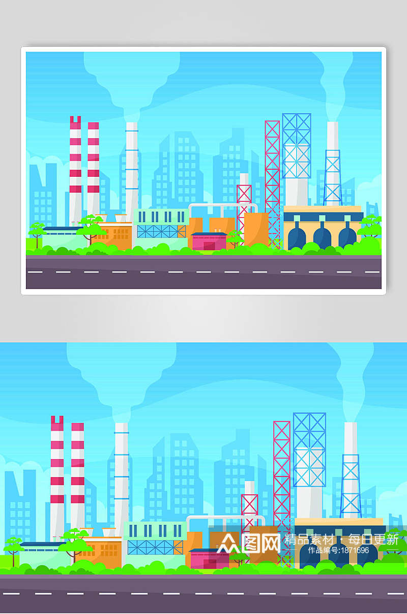 城市工厂排放插画设计素材