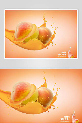 美味桃子水果果汁饮品店海报设计