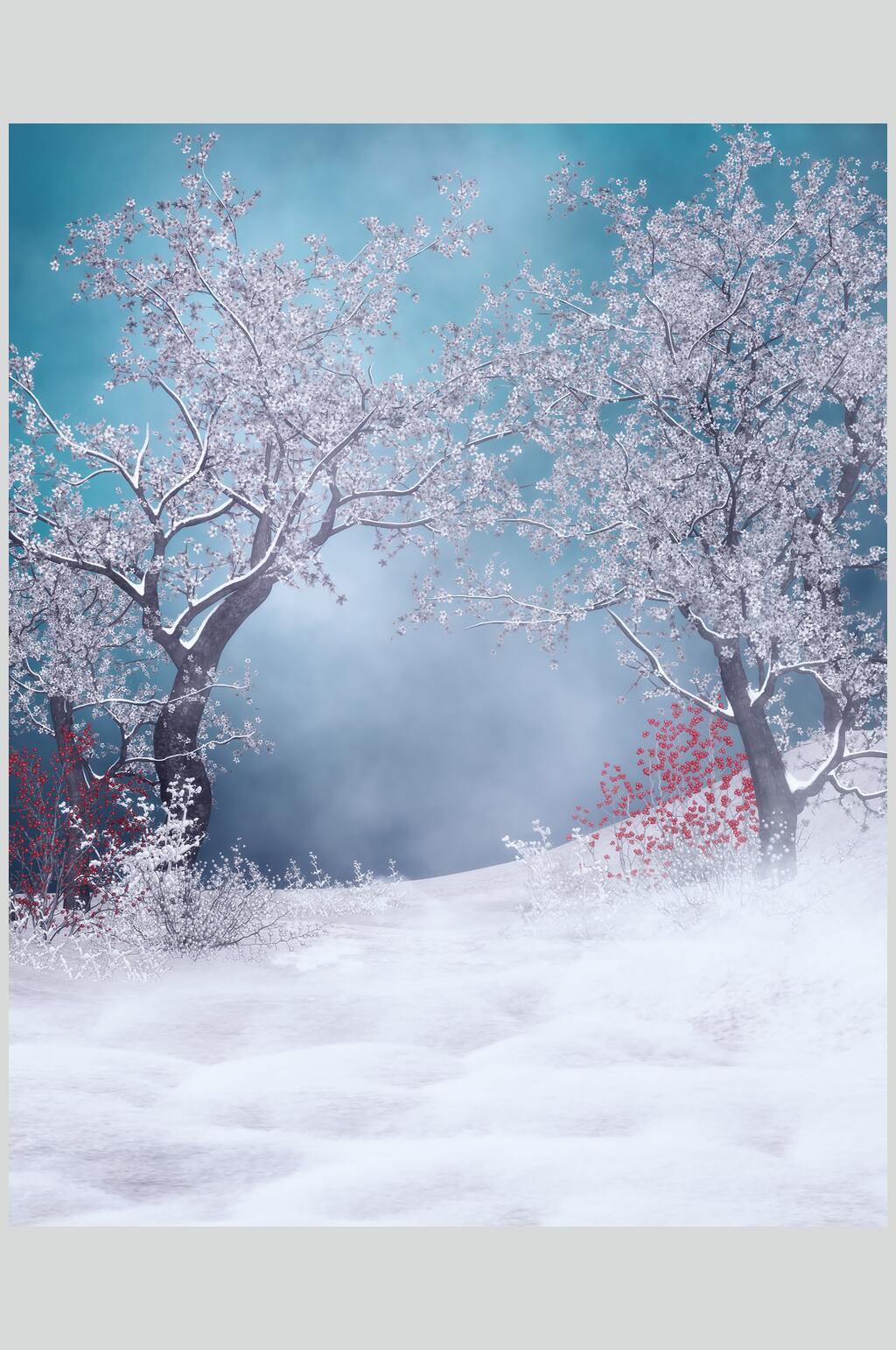 清新哥特风雪景童话树木摄影图片素材
