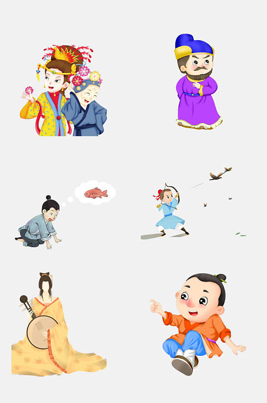 古版卡通古典人物儿童嬉戏元素素材