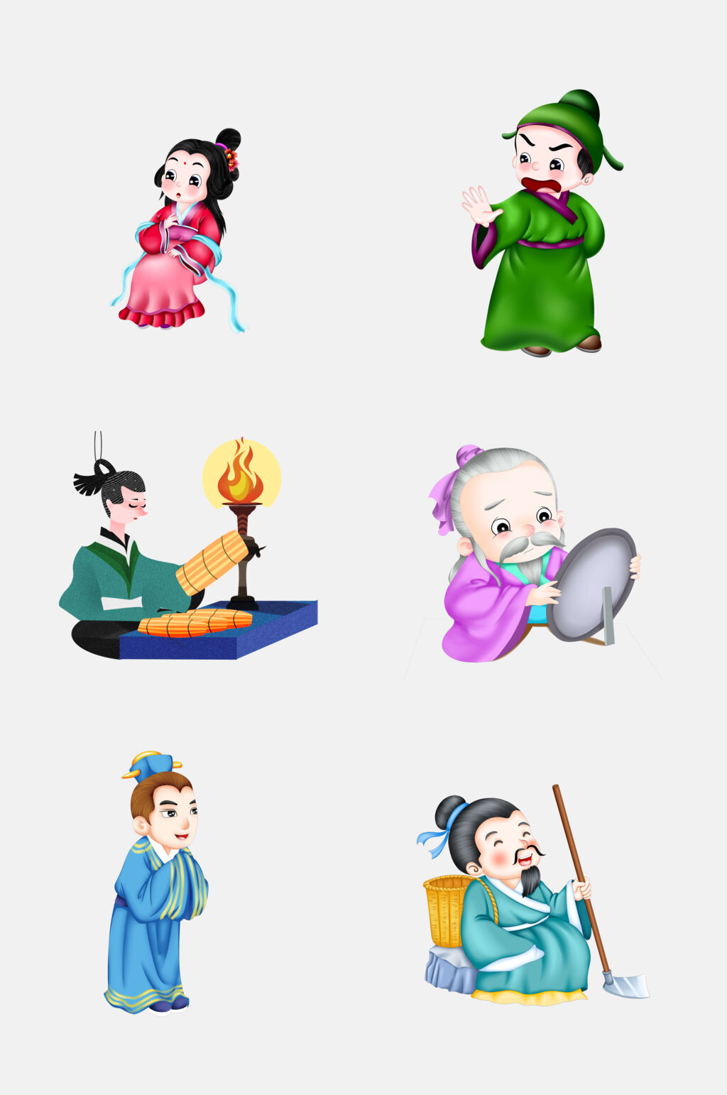 古版卡通古典人物读书人元素素材素材