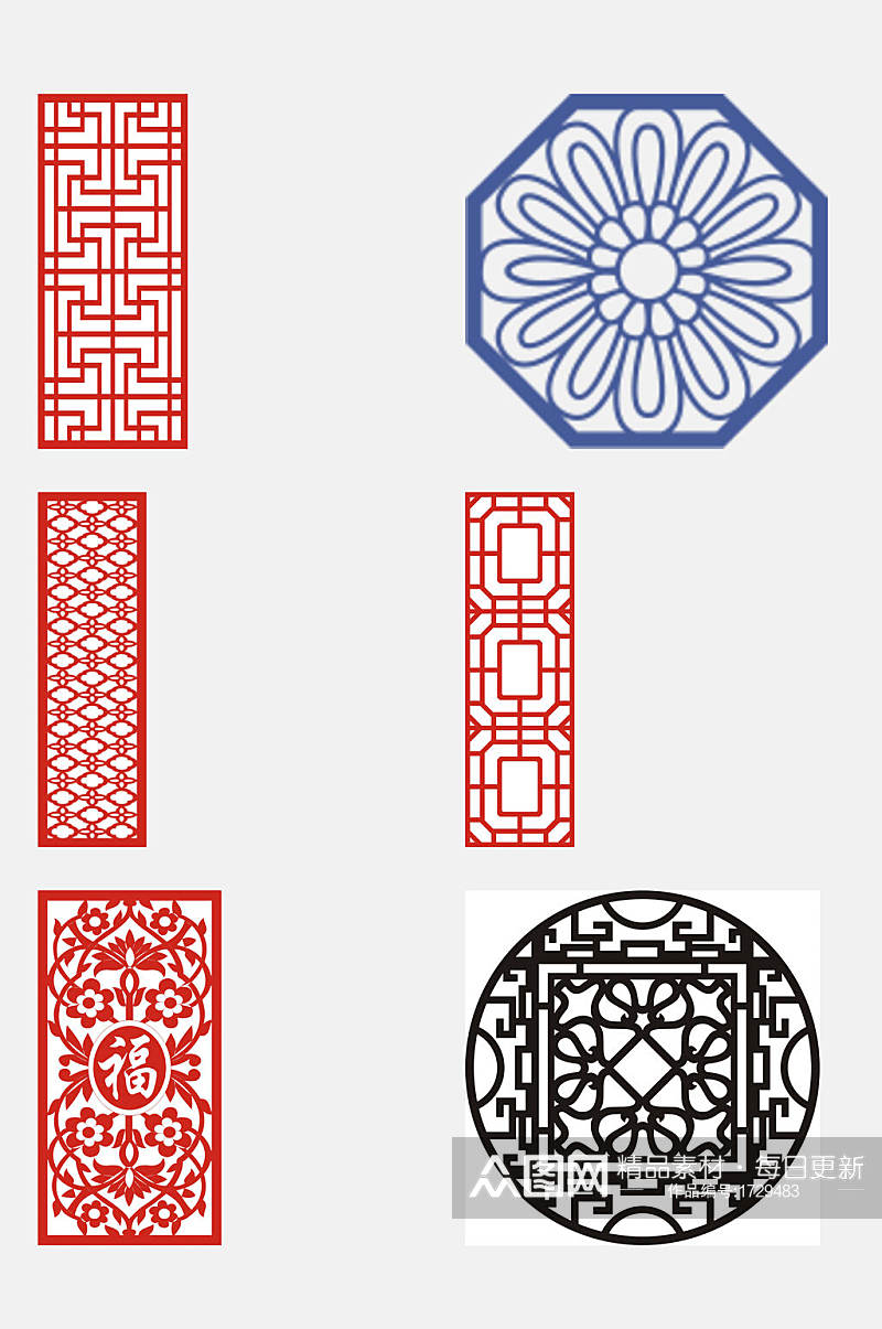 中式简洁窗花图案花纹素材素材