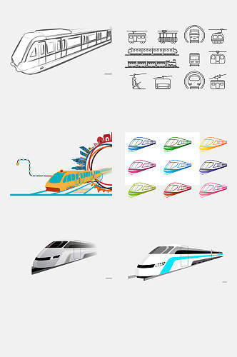 卡通火车动车高铁免抠元素素材