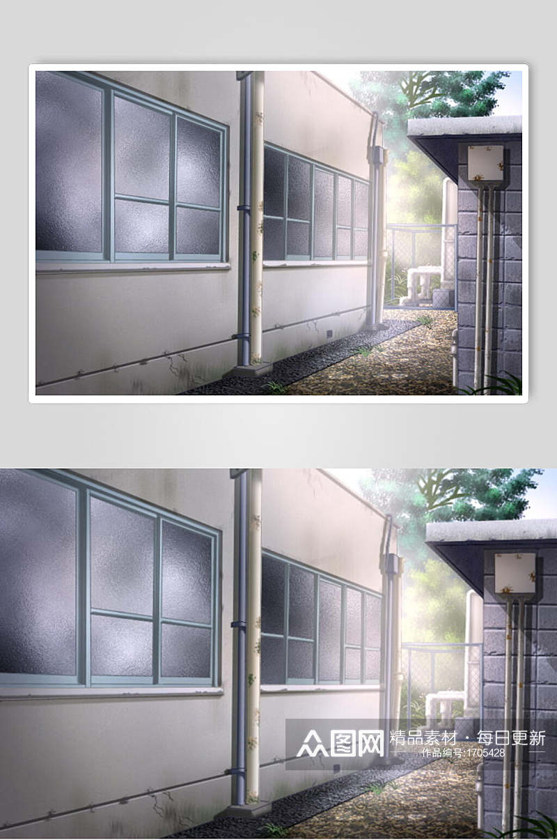 日系漫画学校教室操场墙角背景图片素材