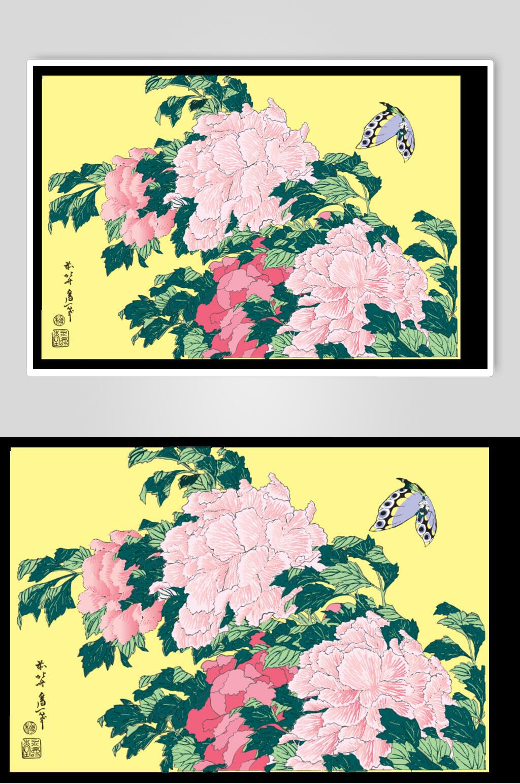 美丽的鲜花盛开日式浮世绘插画素材
