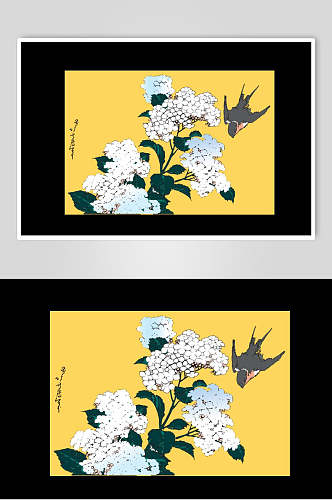 日本花与燕日式浮世绘插画