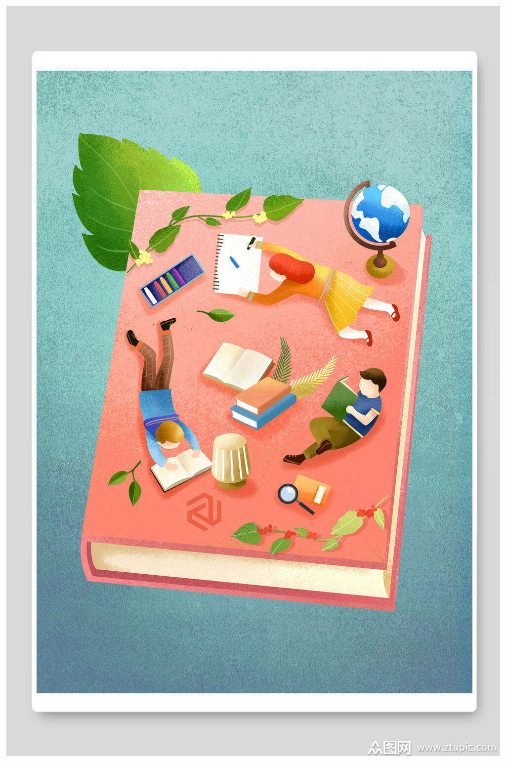 简洁读书日卡通书籍插画素材模板下载-编号1874540-众图网