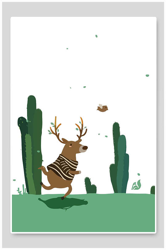北欧风卡通动物麋鹿量插画素材