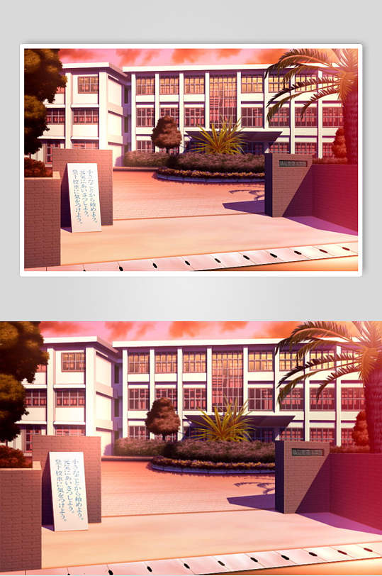 日系漫画学校大门教室操场背景图片