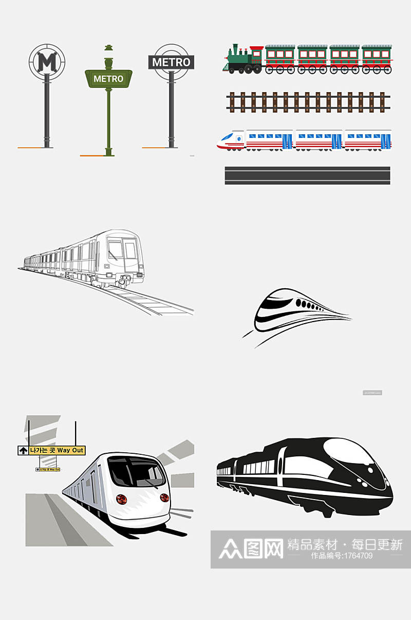 手绘画卡通火车动车高铁图片免抠元素素材素材