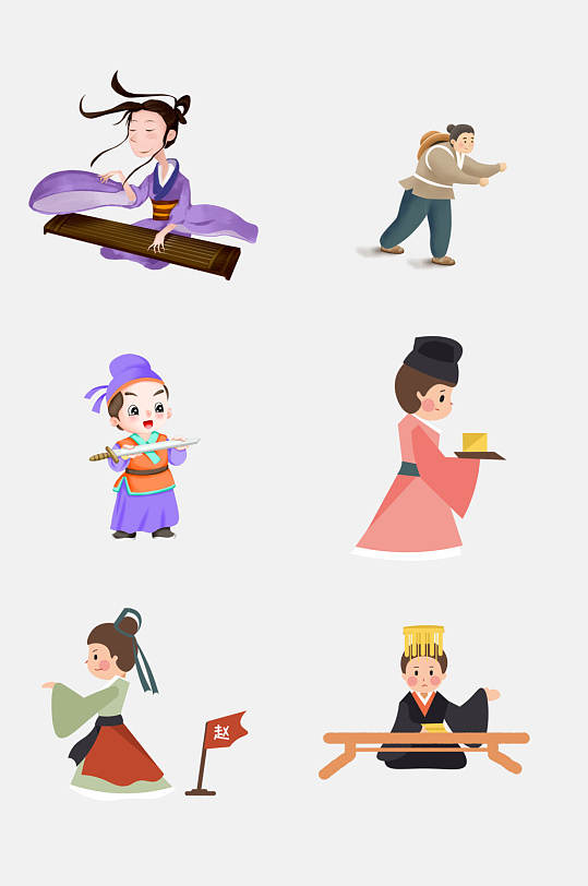 古版卡通古典人物才艺元素素材