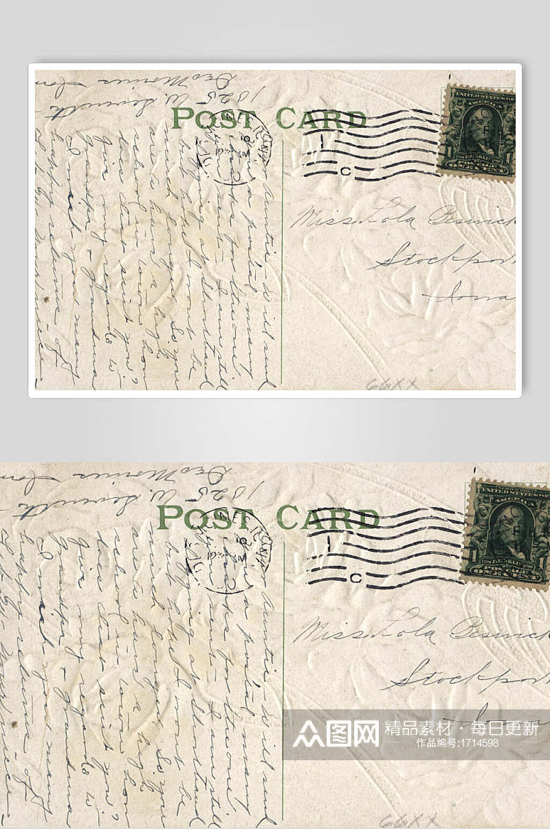 陈旧邮票手写英文复古书信明信片图片素材