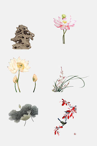 水墨中国风植物免抠元素素材