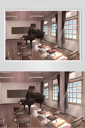 钢琴室精美日本学校漫画背景图