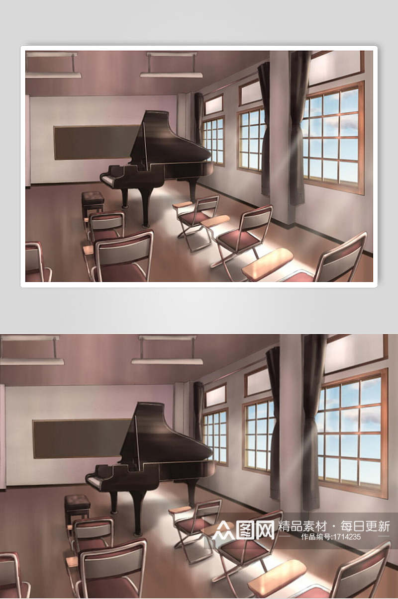 钢琴室精美日本学校漫画背景图素材