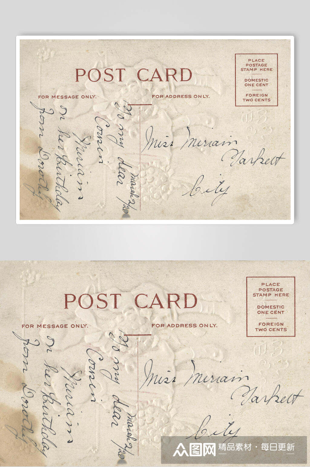 英文复古书信明信片图片
