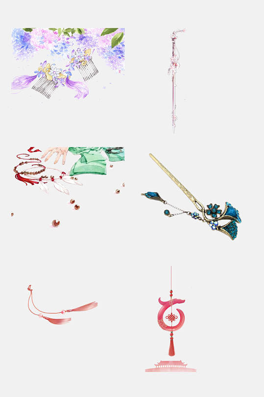 简约古风玉簪配饰元素素材