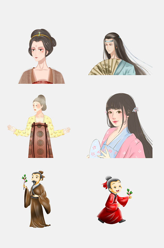 古版卡通古典人物仕女元素素材
