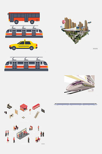 铁路元素 彩色卡通交通工具火车动车高铁免抠元素素材