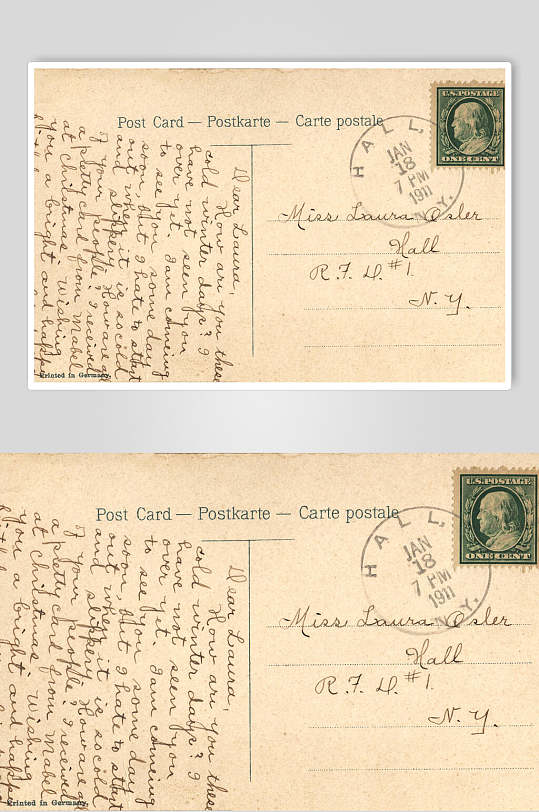 手写邮票英文复古书信明信片高清图片