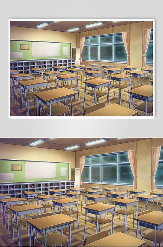 教室课桌椅精美日式学校漫画背景图