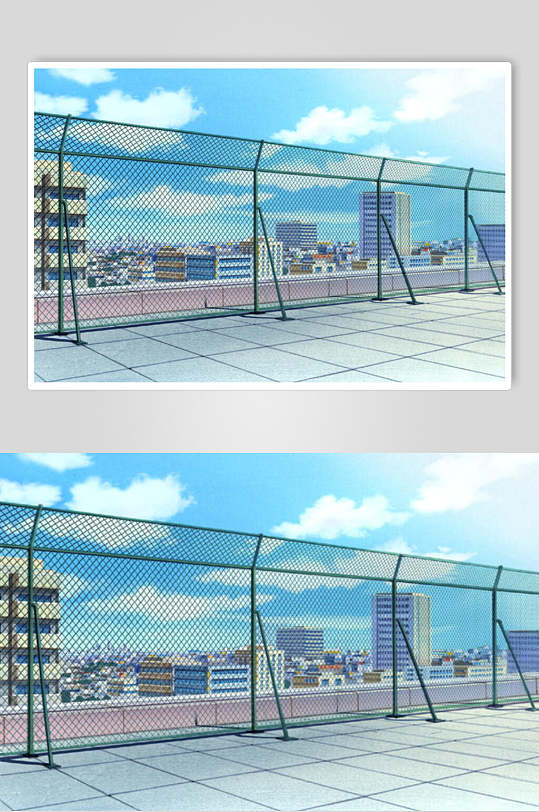 日系漫画学校教室操场楼顶安全栏背景图片