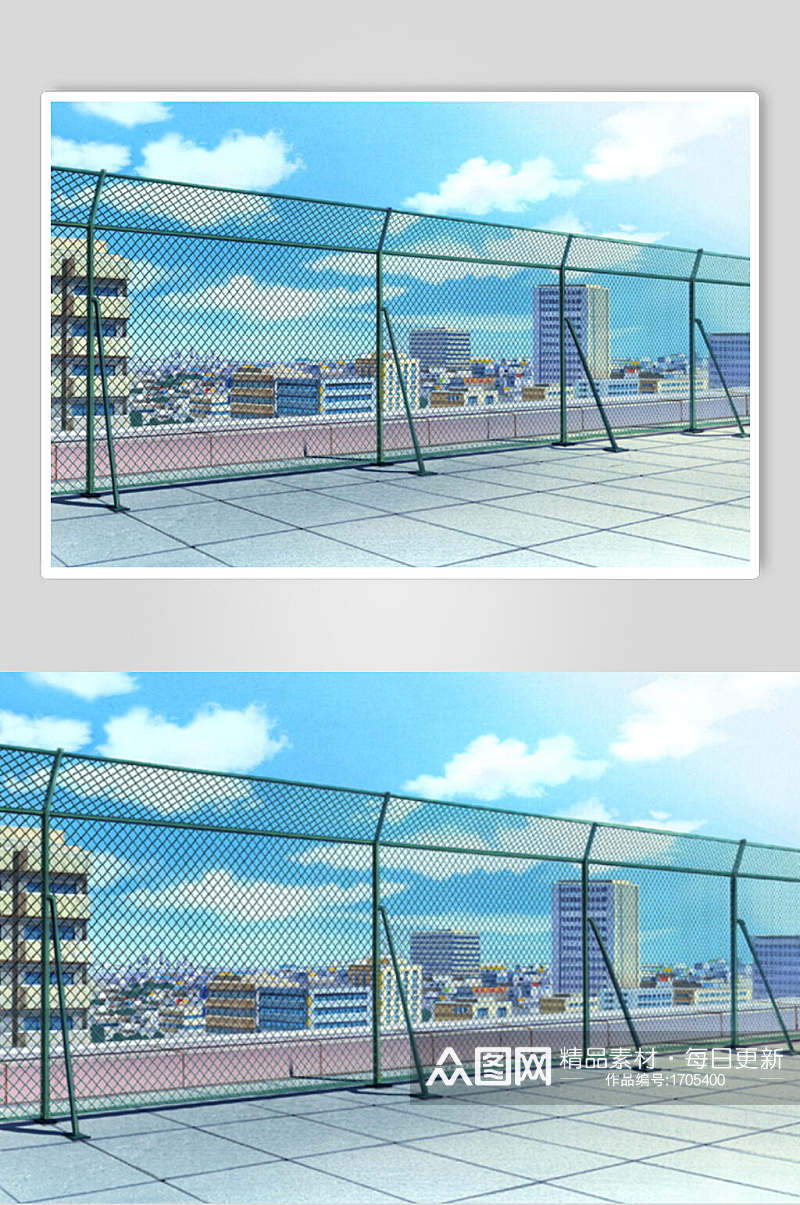 日系漫画学校教室操场楼顶安全栏背景图片素材