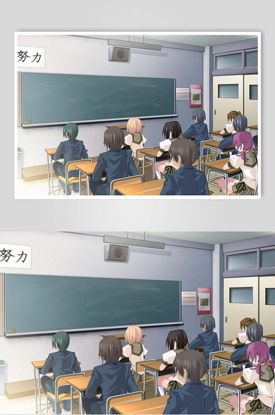 黑板风日系漫画学校教室操场背景图片