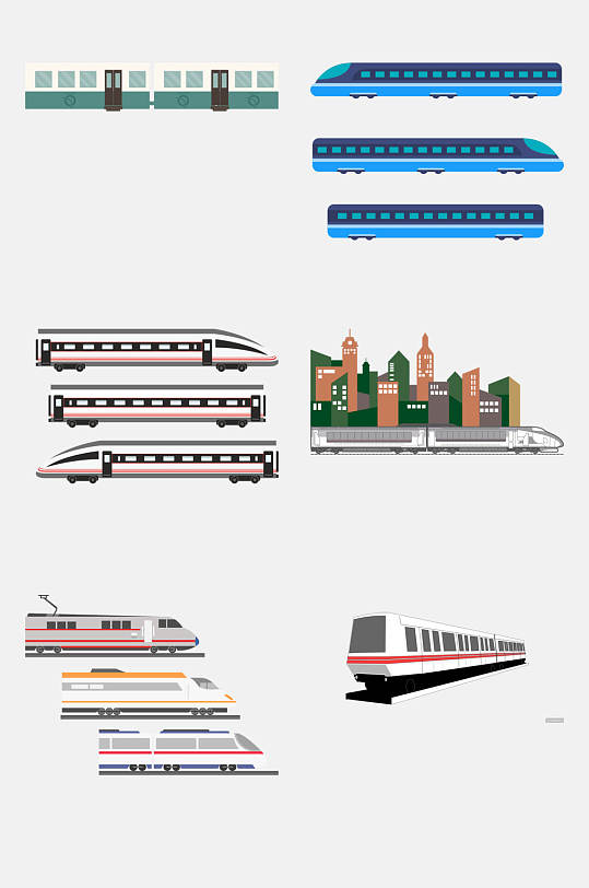 铁路元素 彩色卡通火车动车高铁图片免抠元素素材