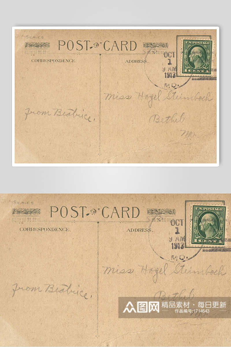 陈旧邮票英文复古书信明信片卡片图片素材
