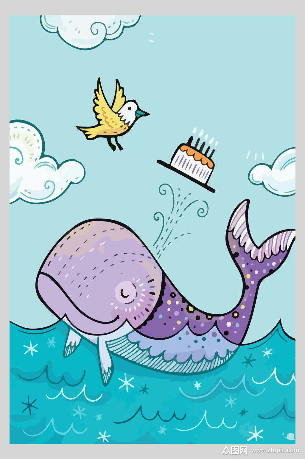 清新淡雅儿童卡通动物海豚插画素材模板下载-编号1788455-众图网