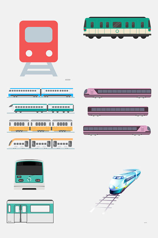铁路元素 漫画卡通火车动车高铁免抠元素素材