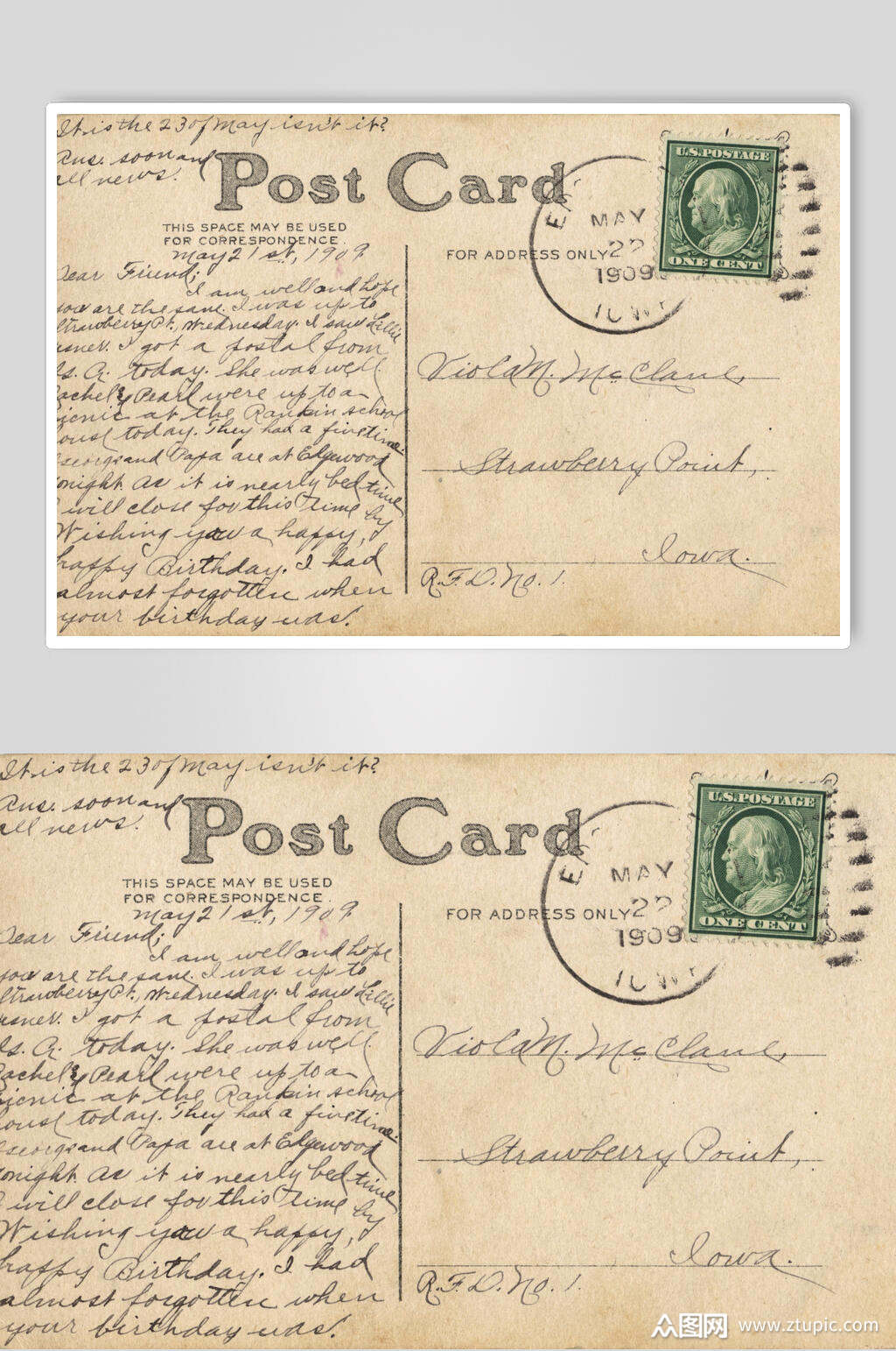 手写陈旧英文复古书信明信片图片