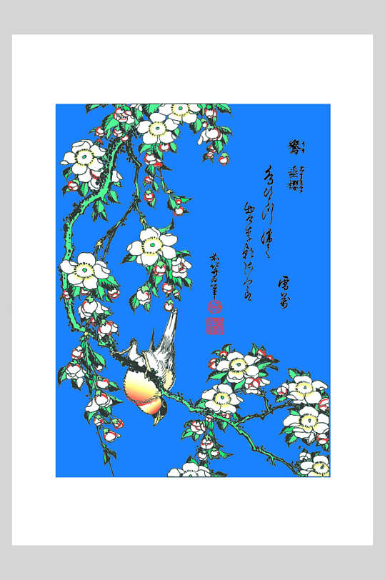 日本花鸟日式浮世绘插画