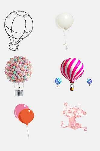 漂亮热气球氢气球免抠元素素材