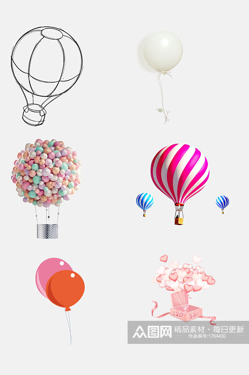 漂亮热气球氢气球免抠元素素材素材